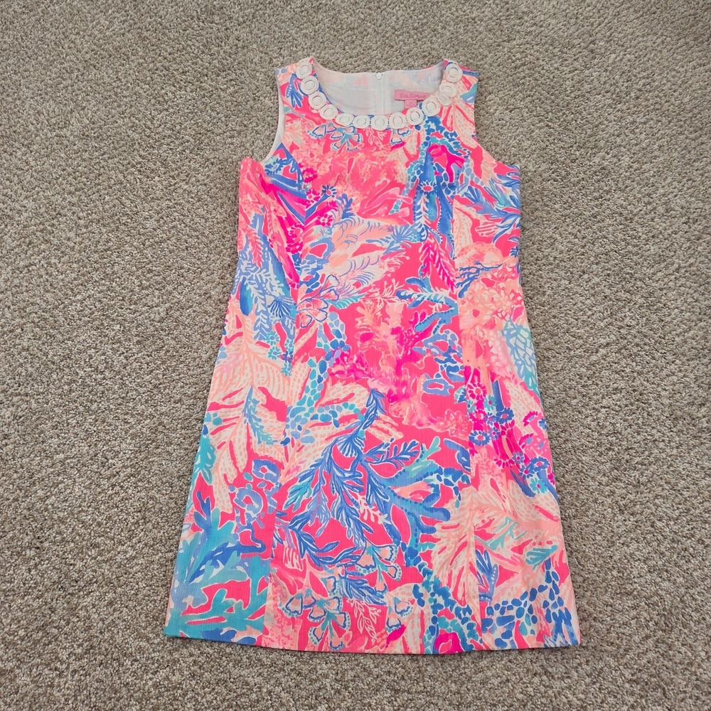 Lilly Pulitzer Girls Mini Mila Shift Dress Pascha Pink Aquadesiac Floral Size 12